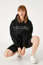 Koton Oversize Printed Sports Sweatshirt Hooded with Pocket Ribbon