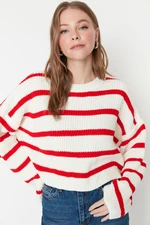 Trendyol Ecru Crop Basic Striped Knitwear Sweater