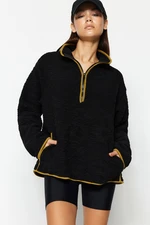 Trendyol Black Plush Knitted Sports Sweatshirt