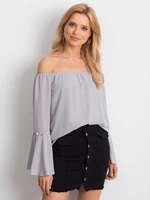 Light gray elegant Spanish blouse with pearls