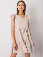 RUE PARIS Beige polka dot dress with frill