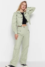 Trendyol Light Khaki Woven Button Detailed Cotton Trousers