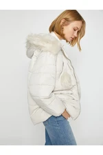 Koton Hooded Short Puffer Jacket with Plush Detail