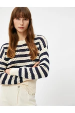 Koton Oversize Sweater with Openwork Knitted Crew Neck Long Sleeve