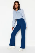 Trendyol Navy Blue Flare Flare Woven Ribbed Trousers