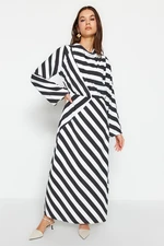 Trendyol Black Striped Scalloped Woven Collar Dress