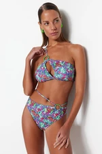 Trendyol Floral Patterned Accessories High Waist Normal Leg Bikini Bottom