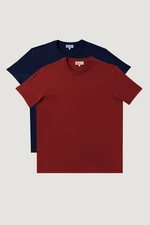 AC&Co / Altınyıldız Classics Men's Burgundy-navy blue Slim Fit Narrow Cut Crew Neck 100% Cotton Pack of 2 Plain T-Shirts