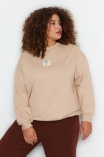 Trendyol Curve Beige Embroidery Detailed Thick Knitted Sweatshirt