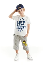 Denokids Hey Dude Boys White T-shirt Gray Capri Suit