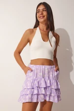 Happiness İstanbul Women's Lilac Patterned Ruffle Viscose Shorts Skirt