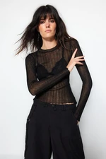 Trendyol Black Sheer Look Turtleneck Knitwear Sweater