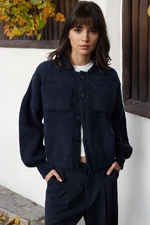 Trendyol Navy Blue Soft Texture Coat-Look Knitwear Cardigan