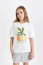 DEFACTO Girl Relax Fit Crew Neck Printed Short Sleeve T-Shirt