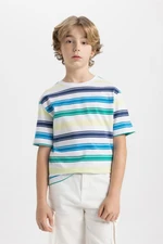 DEFACTO Boy's Crew Neck Striped Flared Cotton Short Sleeve T-Shirt