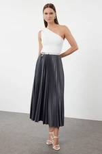 Trendyol Anthracite Pleated Animal Print Skirt