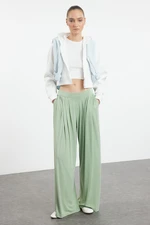 Trendyol Mint Modal Soft Fabric Wide Leg Pleated Knitted Trousers