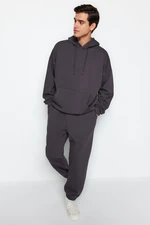 Trendyol Anthracite Tracksuit Oversize/Wide Cut Elastic Legs Inside Polar Fleece/Warm