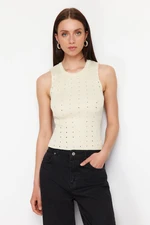 Trendyol Beige Stone Detailed Crew Neck Knitted Thin Blouse