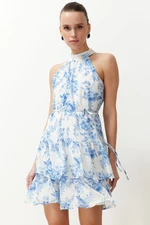 Trendyol Ecru Floral Print A-Line Layer Mini Lined Chiffon Woven Dress