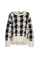 Tommy Hilfiger Sveter - HOUNDSTOOTH RELAXED C-NK SWEATER biely