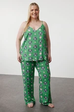 Trendyol Curve Mint Koala Patterned Woven Pajama Set