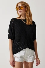 Happiness İstanbul Women's Black Openwork Bat Knitwear Blouse