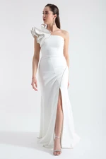 Lafaba Women's White One-Shoulder Slit Long Evening Dress