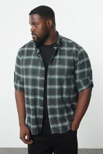 Trendyol Large Size Green Winter Plaid Checkered Lumberjack Shirt