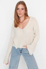 Trendyol Stone Wool Wide Fit Crop Basic Knitwear Sweater