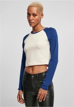 Women's Organic Cropped Retro Baseball Long Sleeves, White Sand/Space Blue