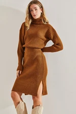 Bianco Lucci Women's Turtleneck Sweater Dress with Elastic Waist