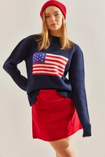 Bianco Lucci Women's Flag Patterned Knitwear Sweater