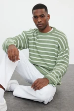 Trendyol Light Green Casual Unisex Oversize Crew Neck Striped Knitwear Sweater