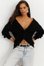 Cool & Sexy Women's Black Knotted Knitwear Blouse