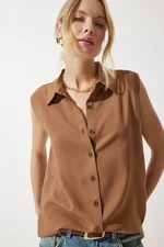 Happiness İstanbul Women's Medium Brown Sleeveless Viscose Shirt