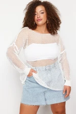 Trendyol Curve Ecru Openwork/Perforated Low Shoulder Knitwear Sweater