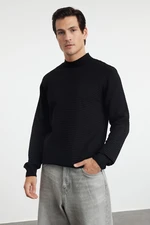 Trendyol Black Slim Fit Half Turtleneck Textured Knitwear Sweater