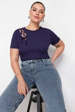 Trendyol Curve Navy Blue Lace Detailed Knitted Blouse