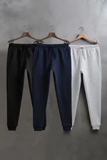 Trendyol Black-Navy Blue-Grey Melange Basic 3 Pack Sweatpants