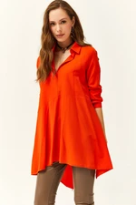 Olalook Women's Orange Shirt Collar Asymmetrical Tunic