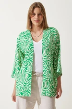 Happiness İstanbul Women's Green Bone Patterned Viscose Kimono