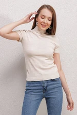 Bigdart 15819 Short Sleeve Turtleneck Sweater - Cream