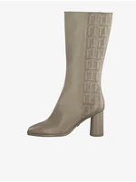 Beige leather boots on heel Tamaris - Women's