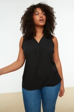 Trendyol Curve Black V-Neck Woven Blouse