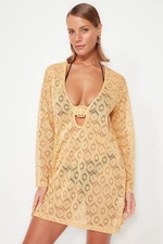 Trendyol Camel Mini tkana sukienka plażowa