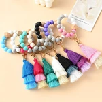 Fashion Beaded Chains Keyring Wristlet Bangle Silicone Bead Keychain Keychain Bracelet Beaded Keychain Keys Ring Holder