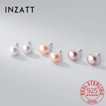 INZATT INS Hot Real 925 Sterling Silver 4/6/8MM Freshwater Pearl Stud Earrings For Women Fine Jewelry Minimalist Accessories