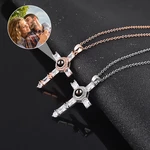 Customized Picture Projection Photo Necklaces for Women Cross Pendant Family Personalized Anniversary Gift Jewerly