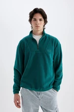 DEFACTO Comfort Regular Fit Casual Fit Stand Collar Printed Fleece Sweatshirt